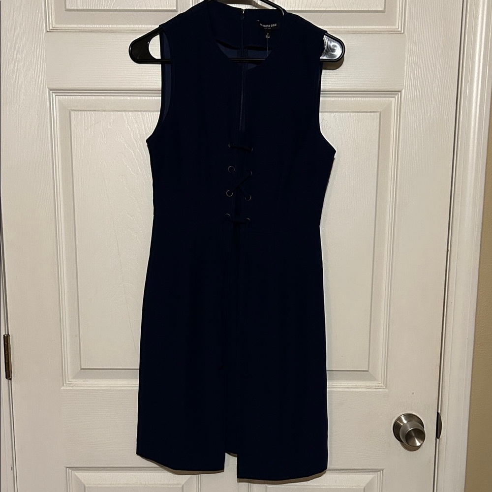 Kenneth Cole New York Navy Lace-Up Sleeveless Mini Dress